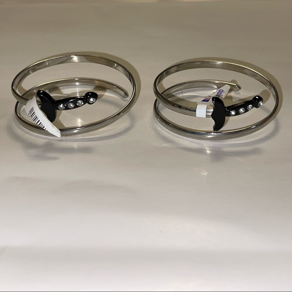 Set of 2 Sliver, Black & Rhinestone Cuff Bracelets